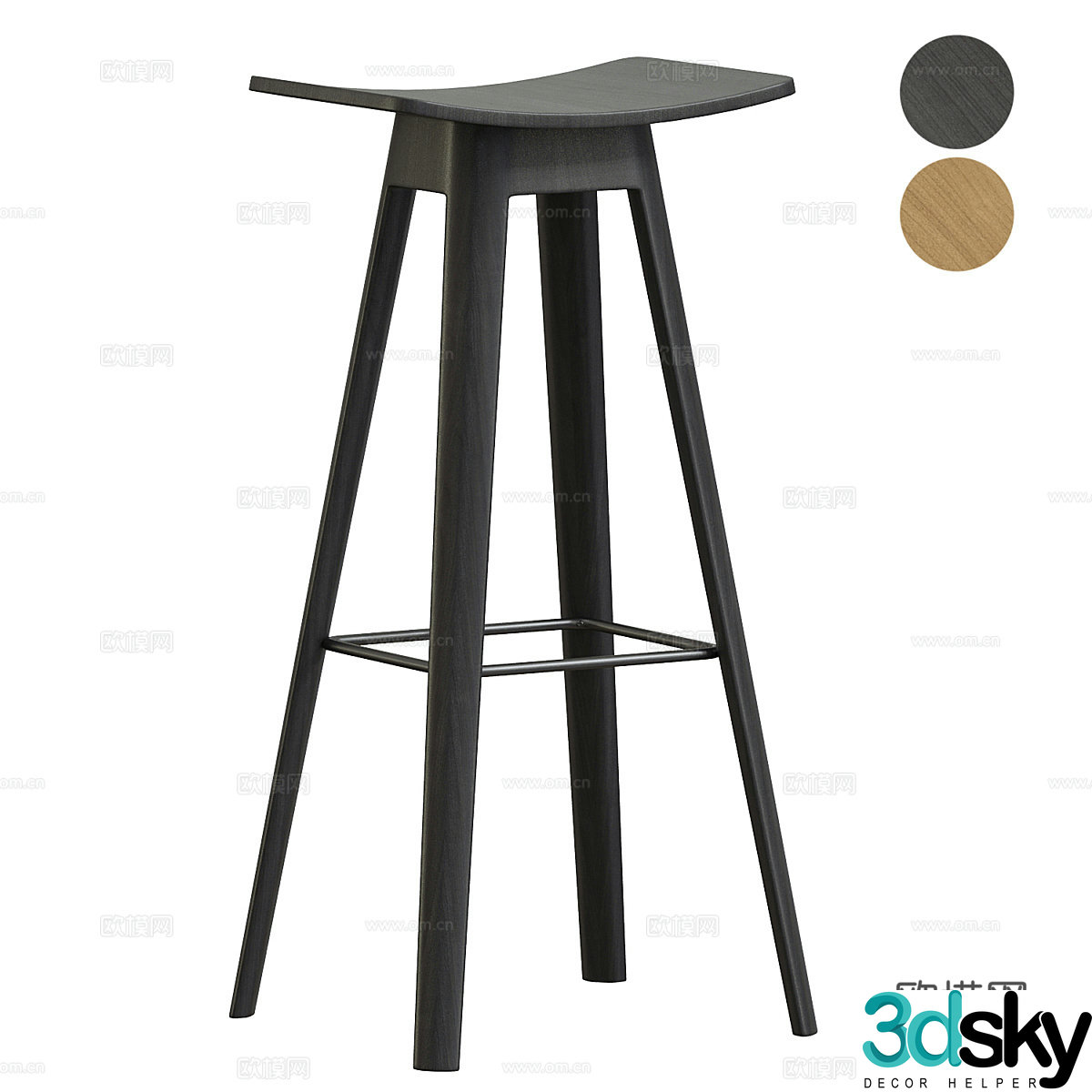 New Chinese wooden bar chair 3D model