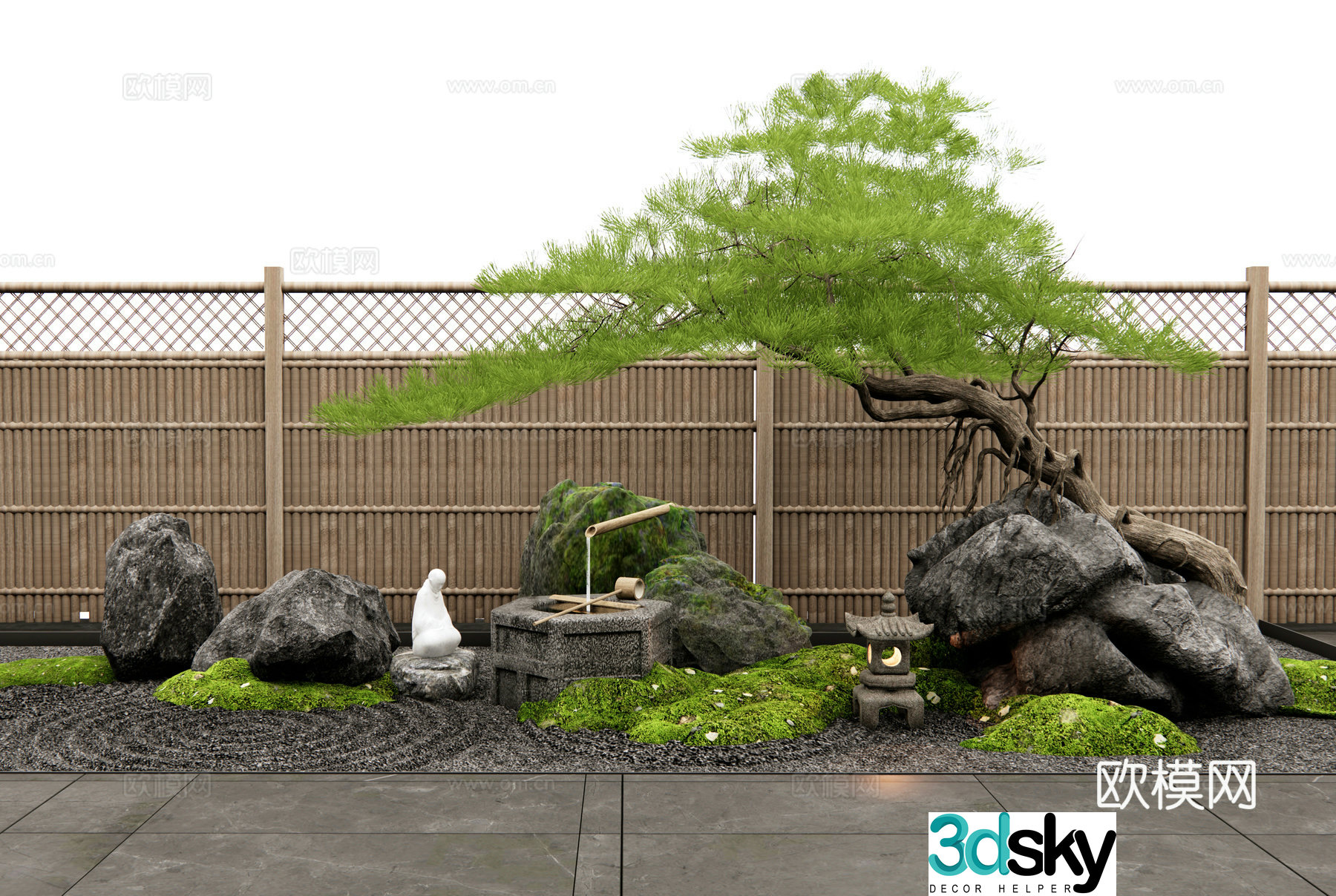 New Chinese landscape stones courtyard sketches water bowls landscape landscaping welcome pine moss 3d model