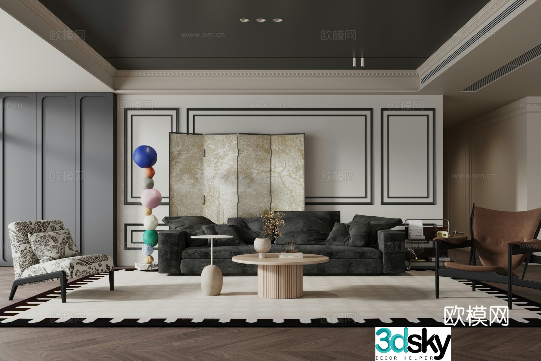 Medium style French retro living room 3d model