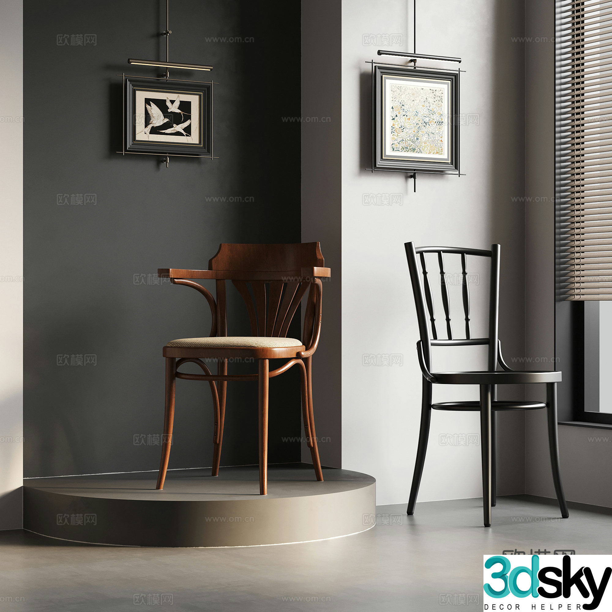 French medieval dining chair single chair 3d model