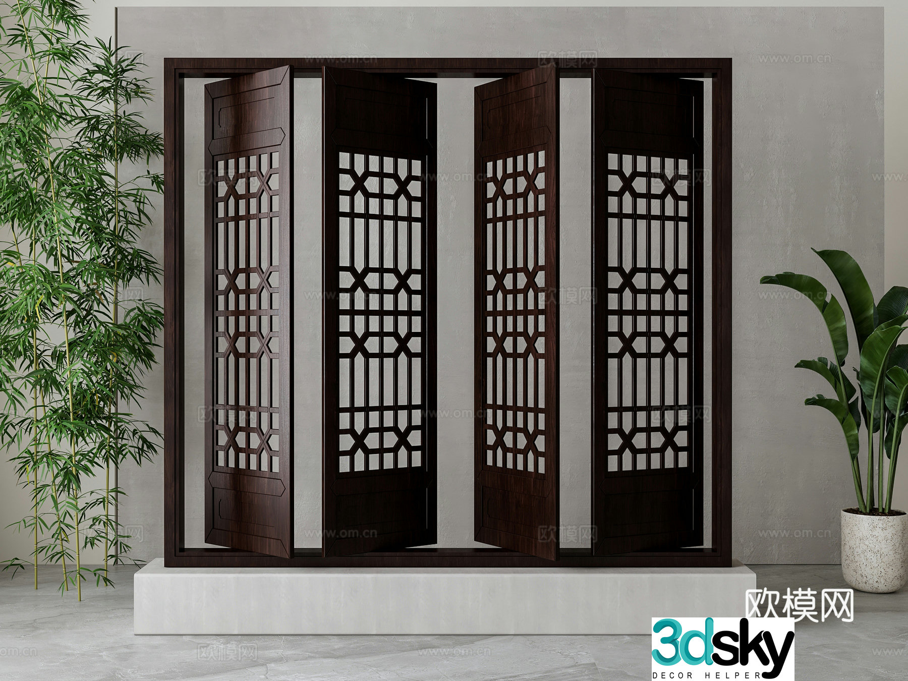 New Chinese style floor-to-ceiling window 3D model