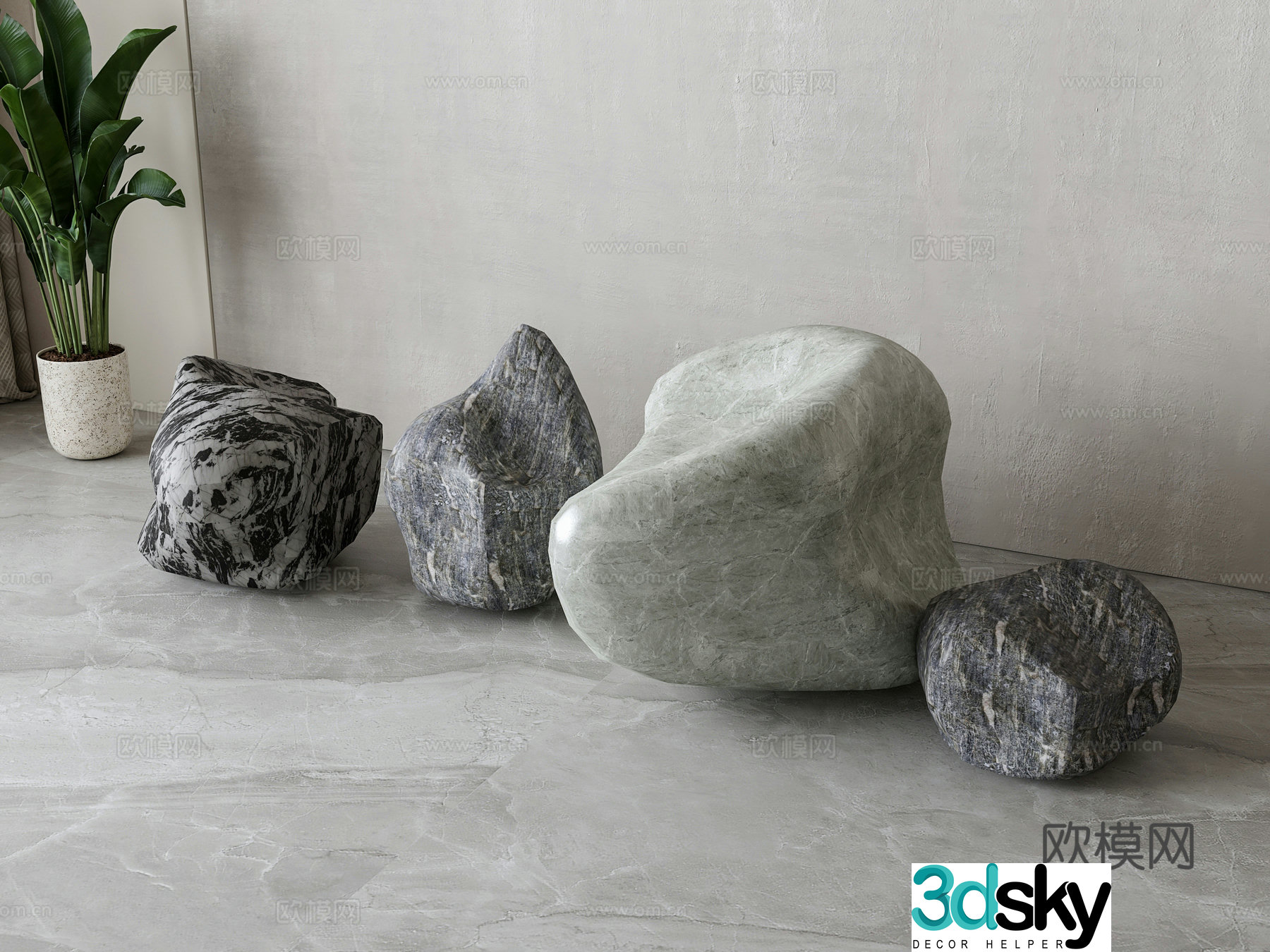 New Chinese stone ornament combination 3D model