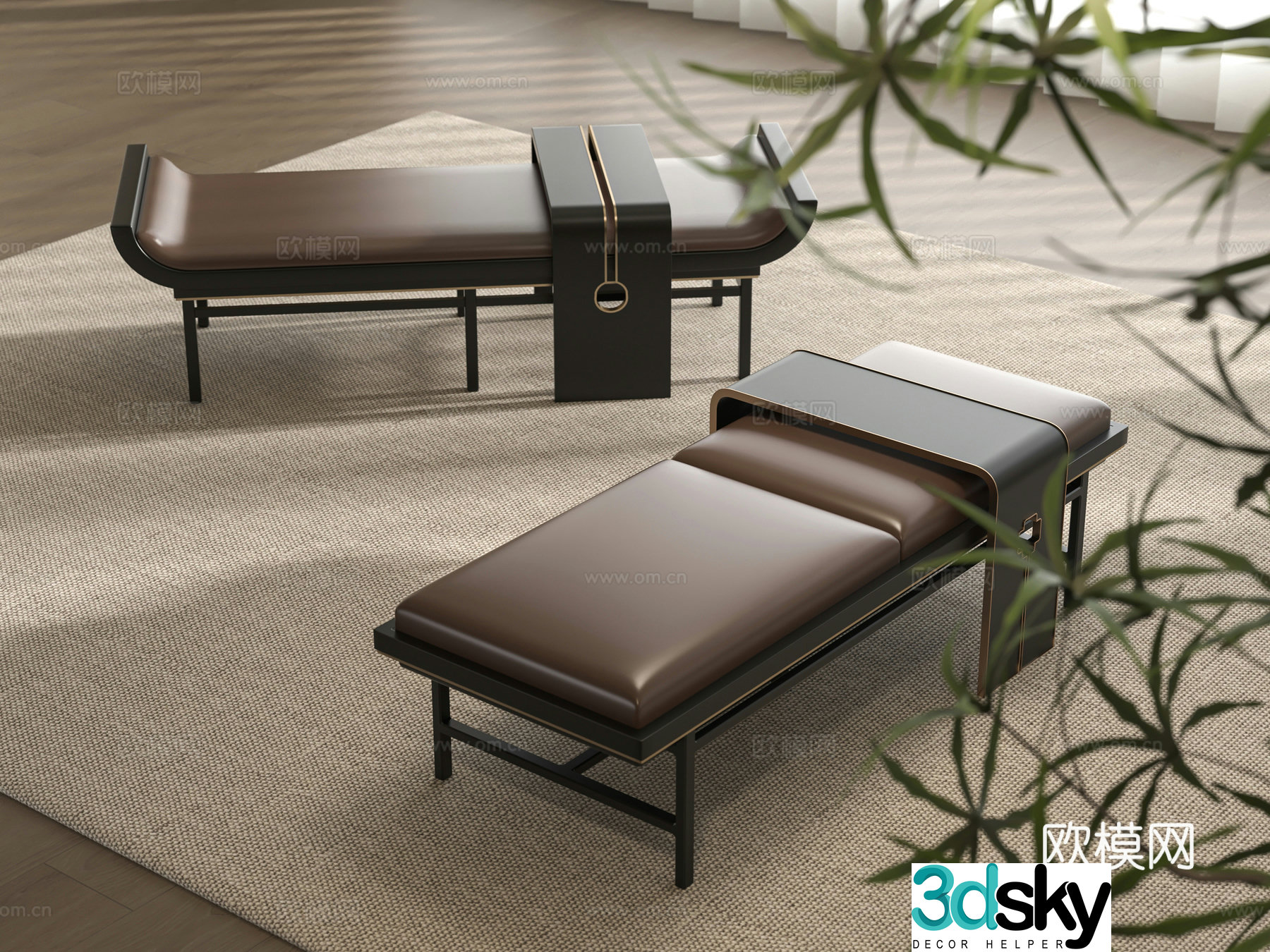 New Chinese style bed stool 3D model