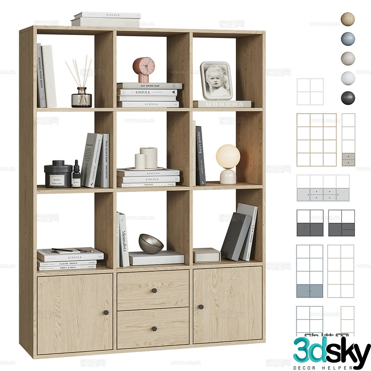 Modern Cream Style Decoration Bookcase 3D Model