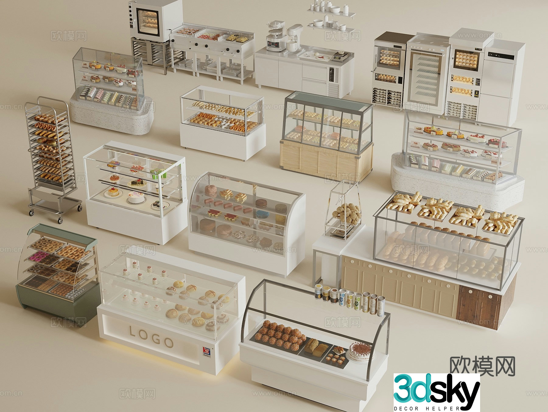 Modern dessert bakery Bakery showcase Bakery shelves Cake shop showcase Cake shop goods 3D model