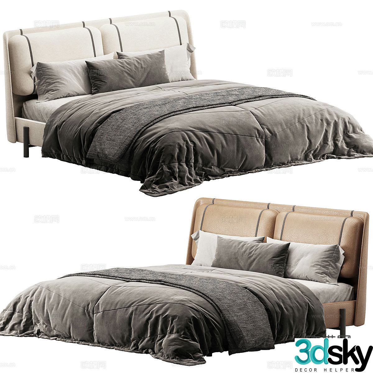 Modern Italian leather fabric double bed 3d model