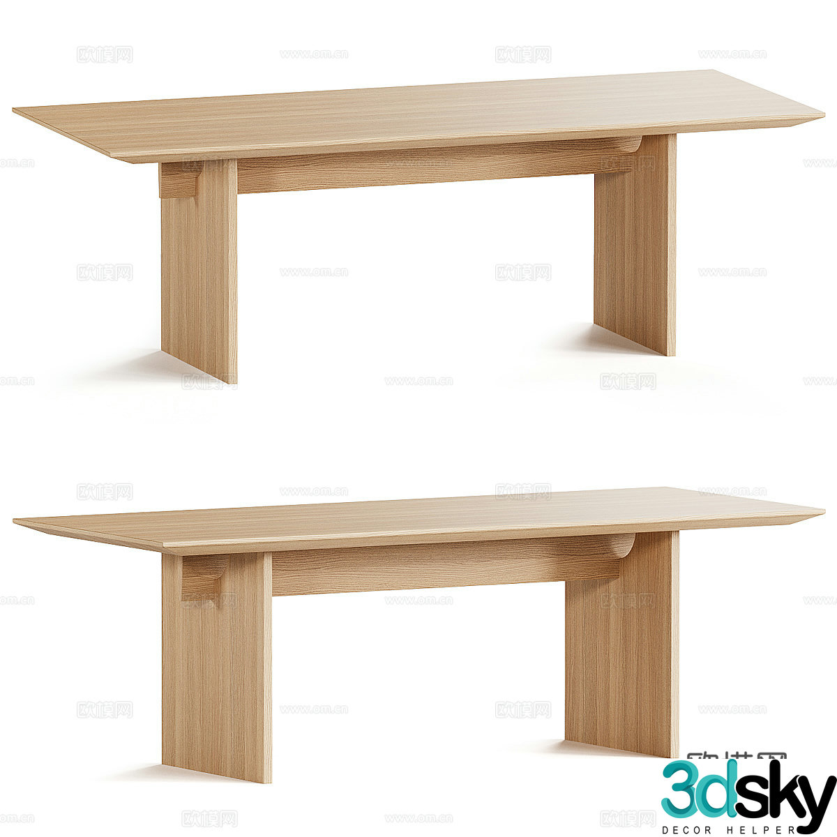 New Chinese style log long dining table 3D model