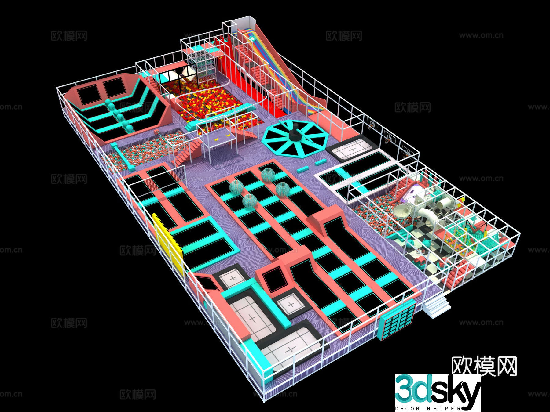 Children's Area Trampoline Morandi Super Trampoline Naughty Castle Children's Interactive Facility Jumping Fun Indoor Bounce 3D Model