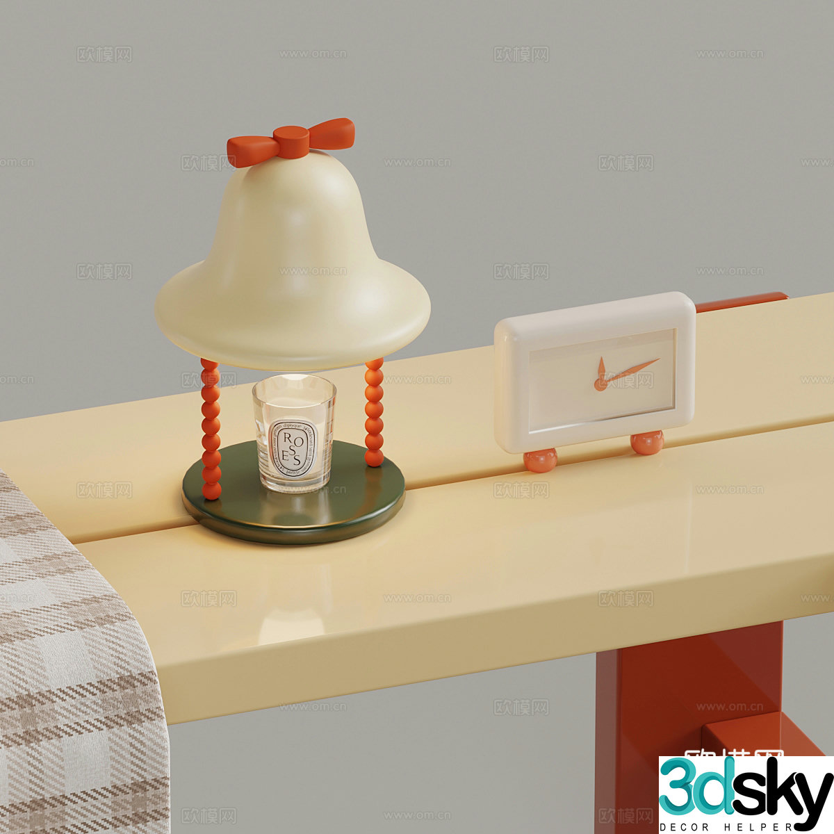 Ornament combination modern cream wind lamp clock 3d model