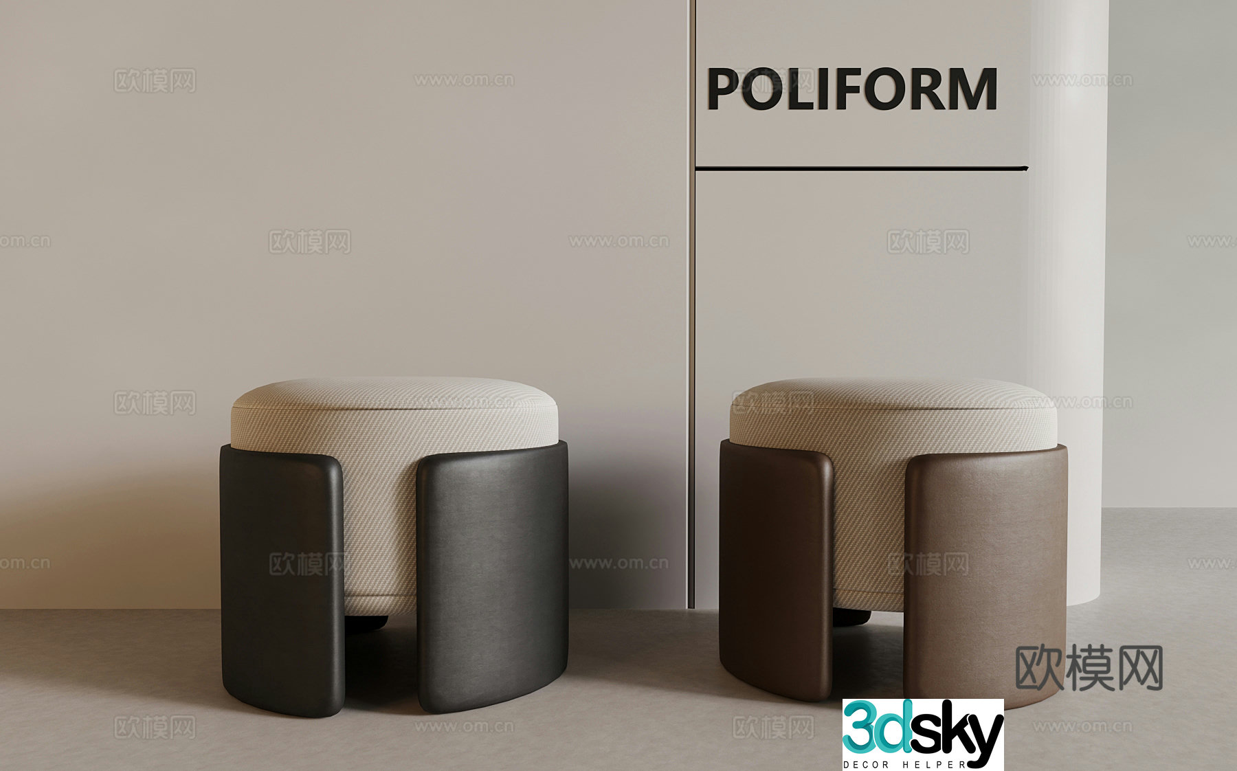 Modern simple stool low stool round stool 3d model