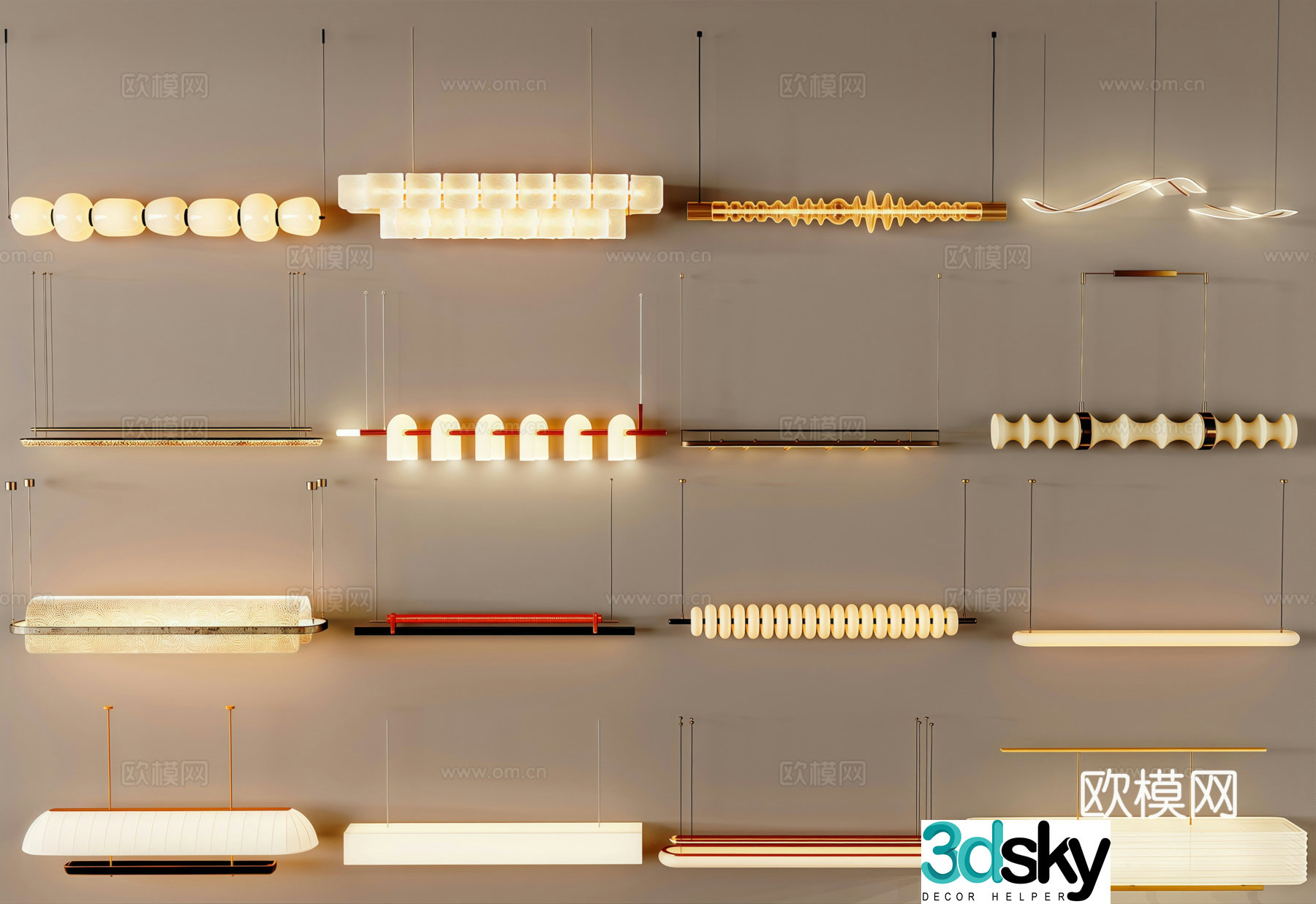 Italian modern restaurant chandelier long restaurant chandelier 3d model