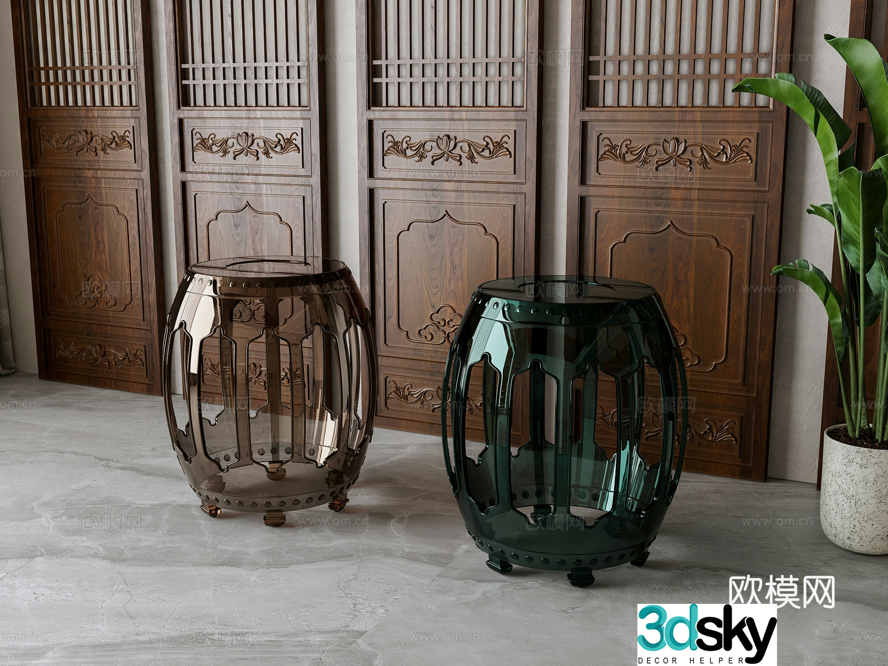 New Chinese acrylic round stool 3D model