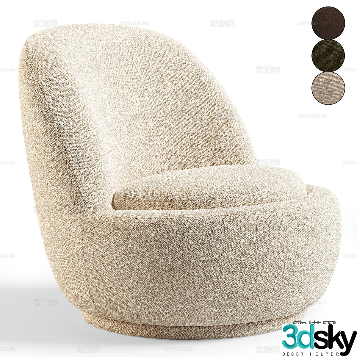 Modern cream style fabric sofa chair 3d model