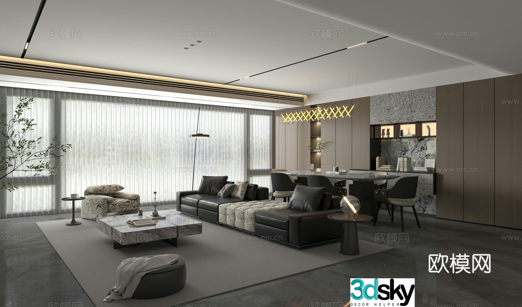 Modern Italian living restaurant Italian home living restaurant Italian sofa coffee table 3D model