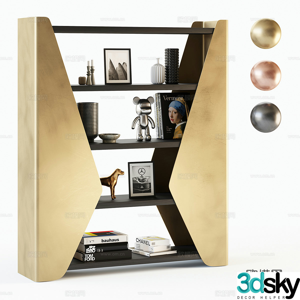 Modern light luxury decorative bookshelf 3D model