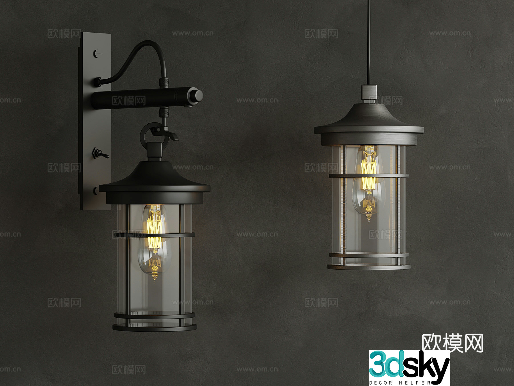 Chandelier Industrial style chandelier Wall lamp 3d model