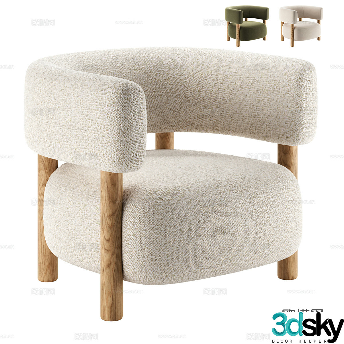 Modern cream style fabric armchair 3d model