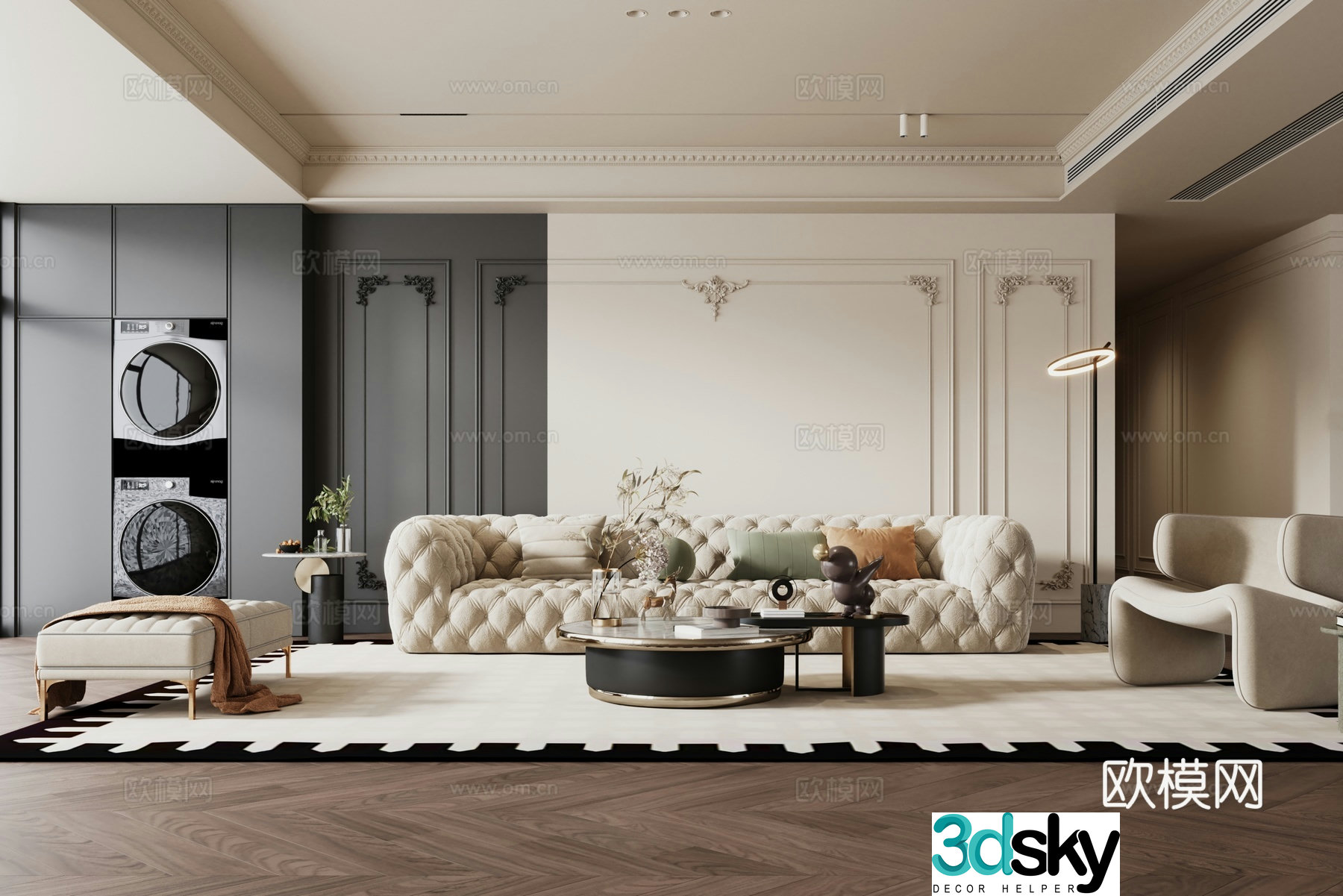 Medium style French retro living room 3d model