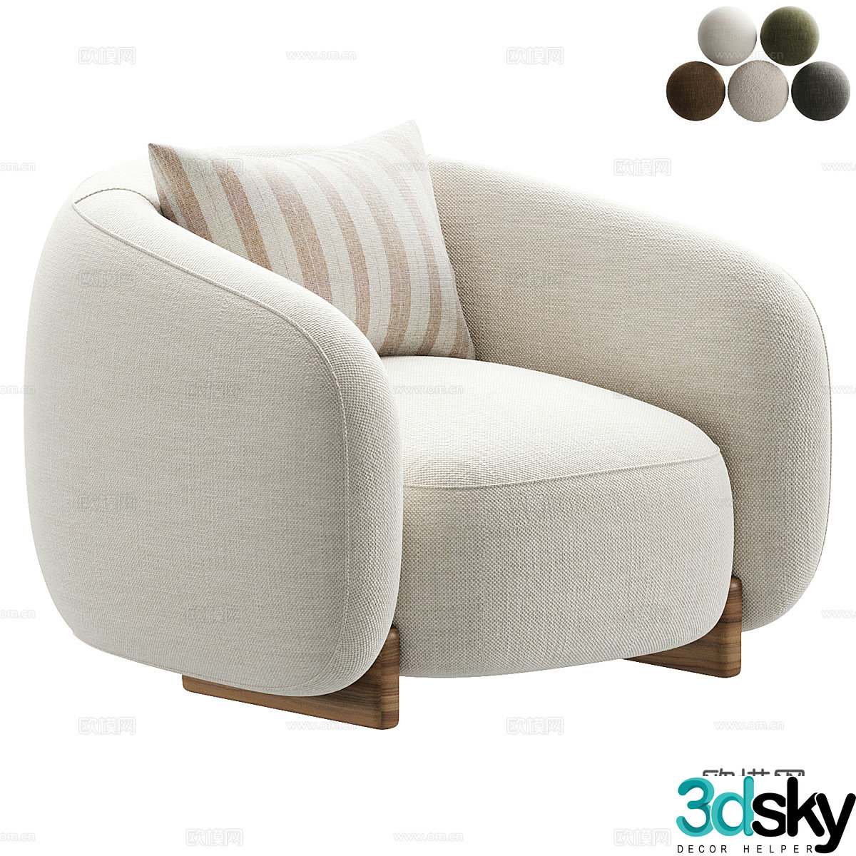 Modern Italian cream style fabric armchair 3d model