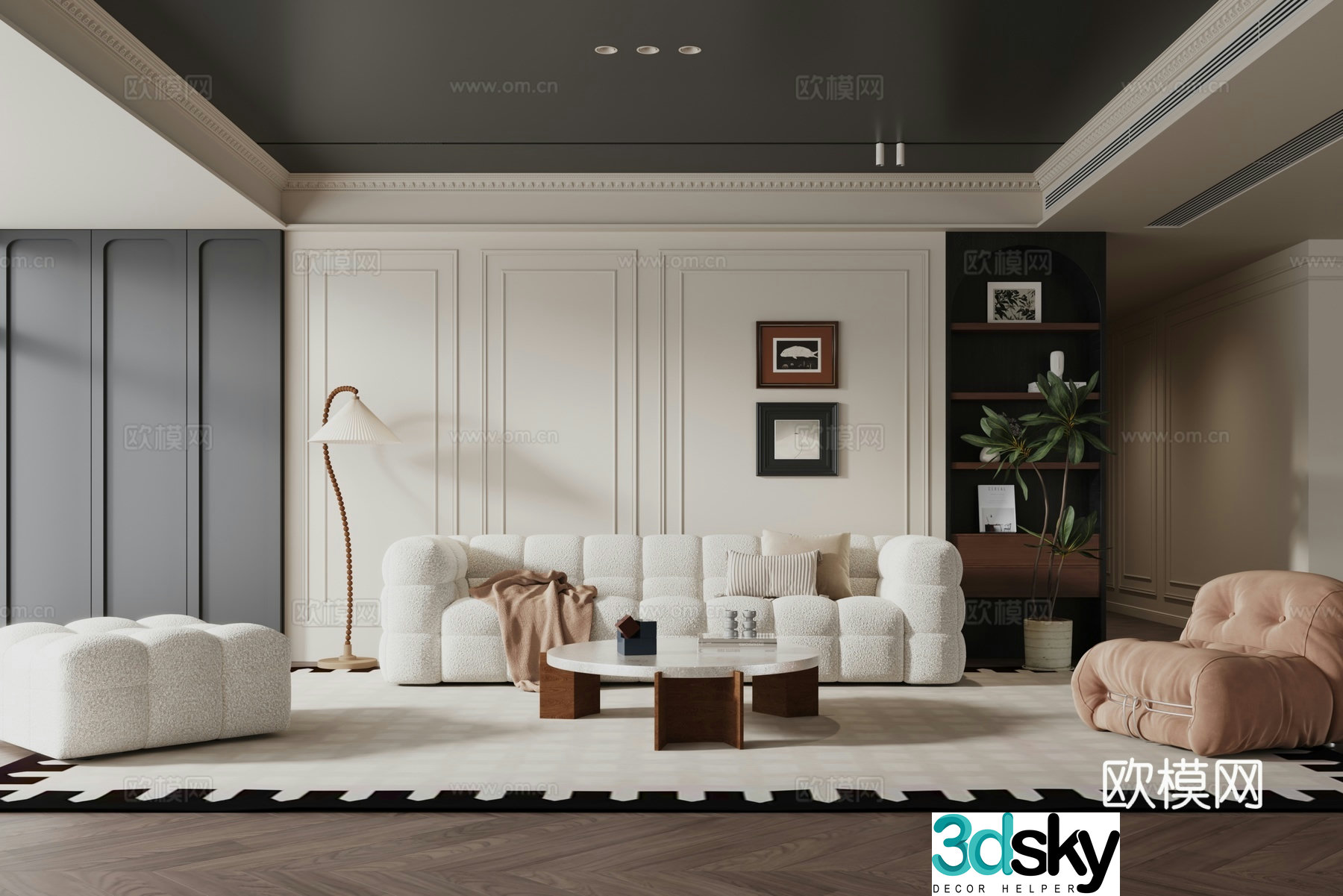 Medium style French retro living room 3d model
