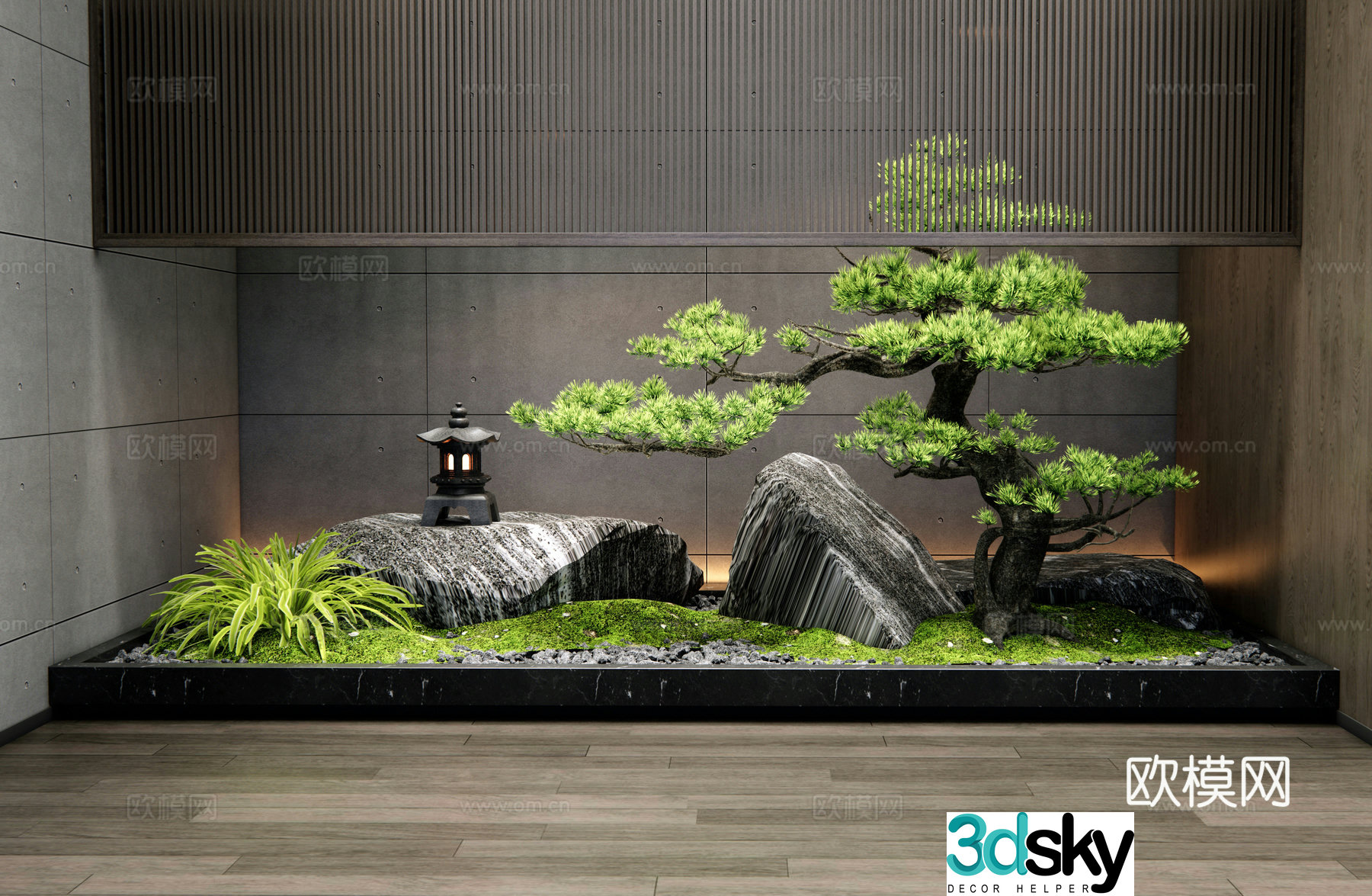 New Chinese style interior landscape landscape landscape landscape stone patio interior landscape welcome pine courtyard sketch 3d model