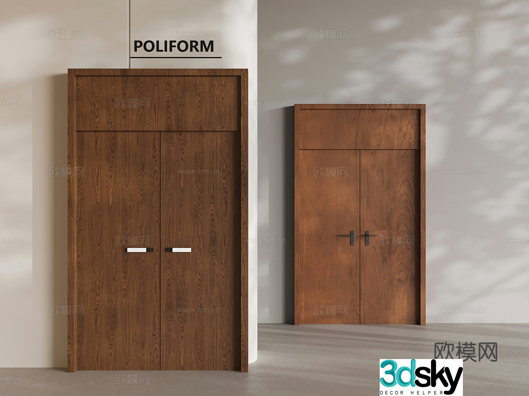 Middle-aged solid wood double-opening door 3D model