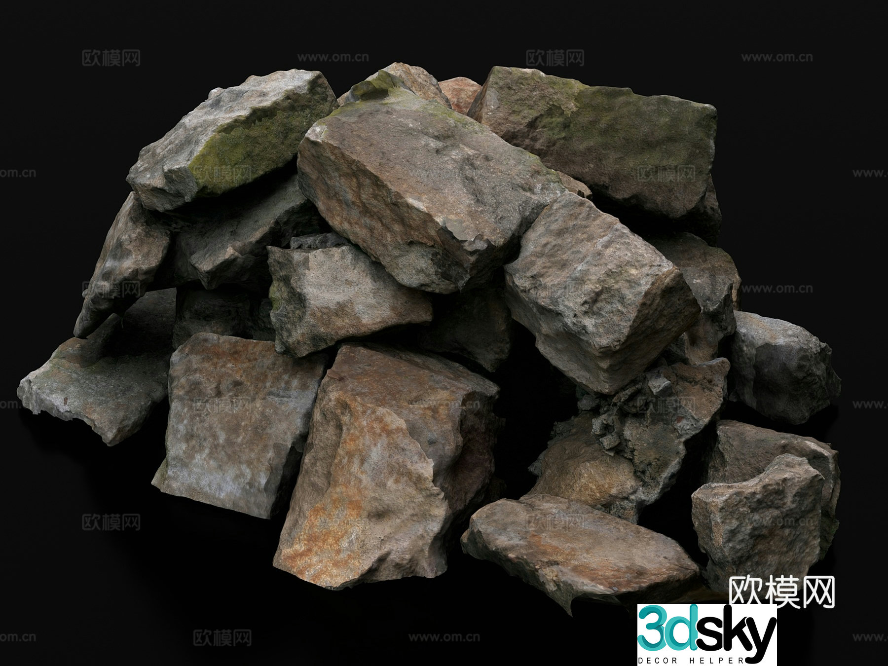 stone rock stone pile 3d model