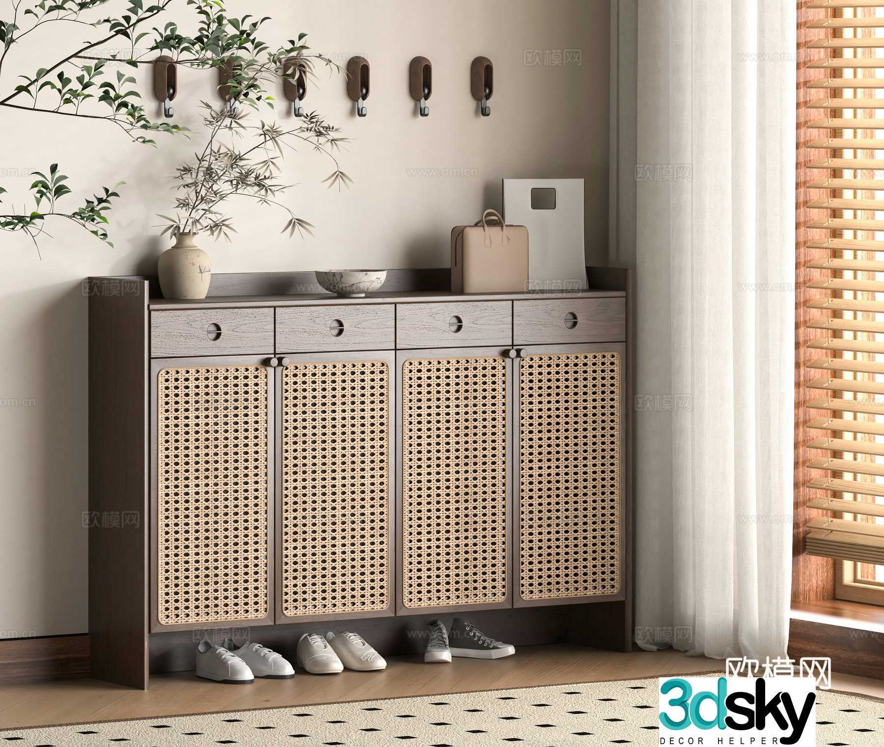 Middle-aged shoe cabinet 3D model