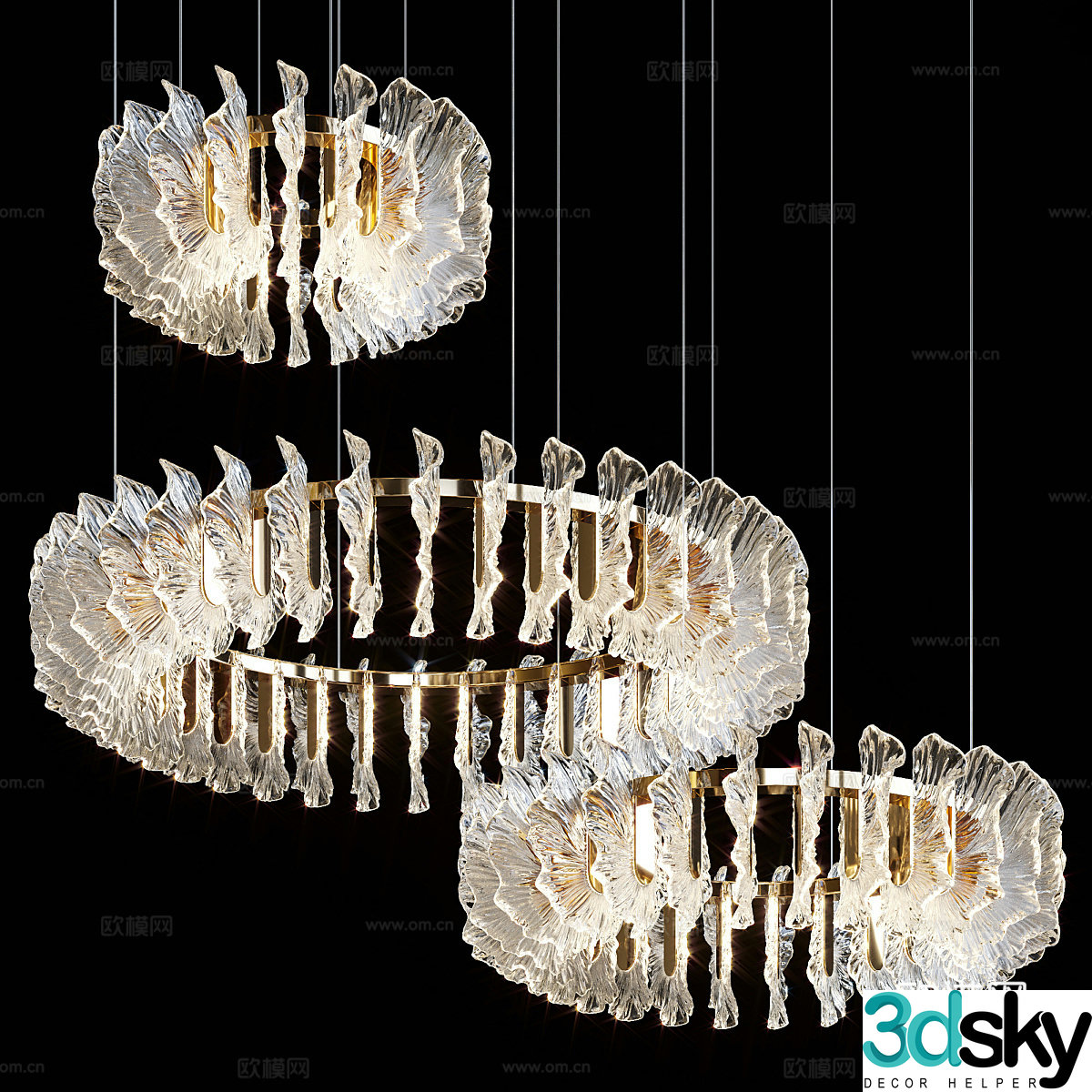 Modern light luxury round decorative chandeliers 3D model