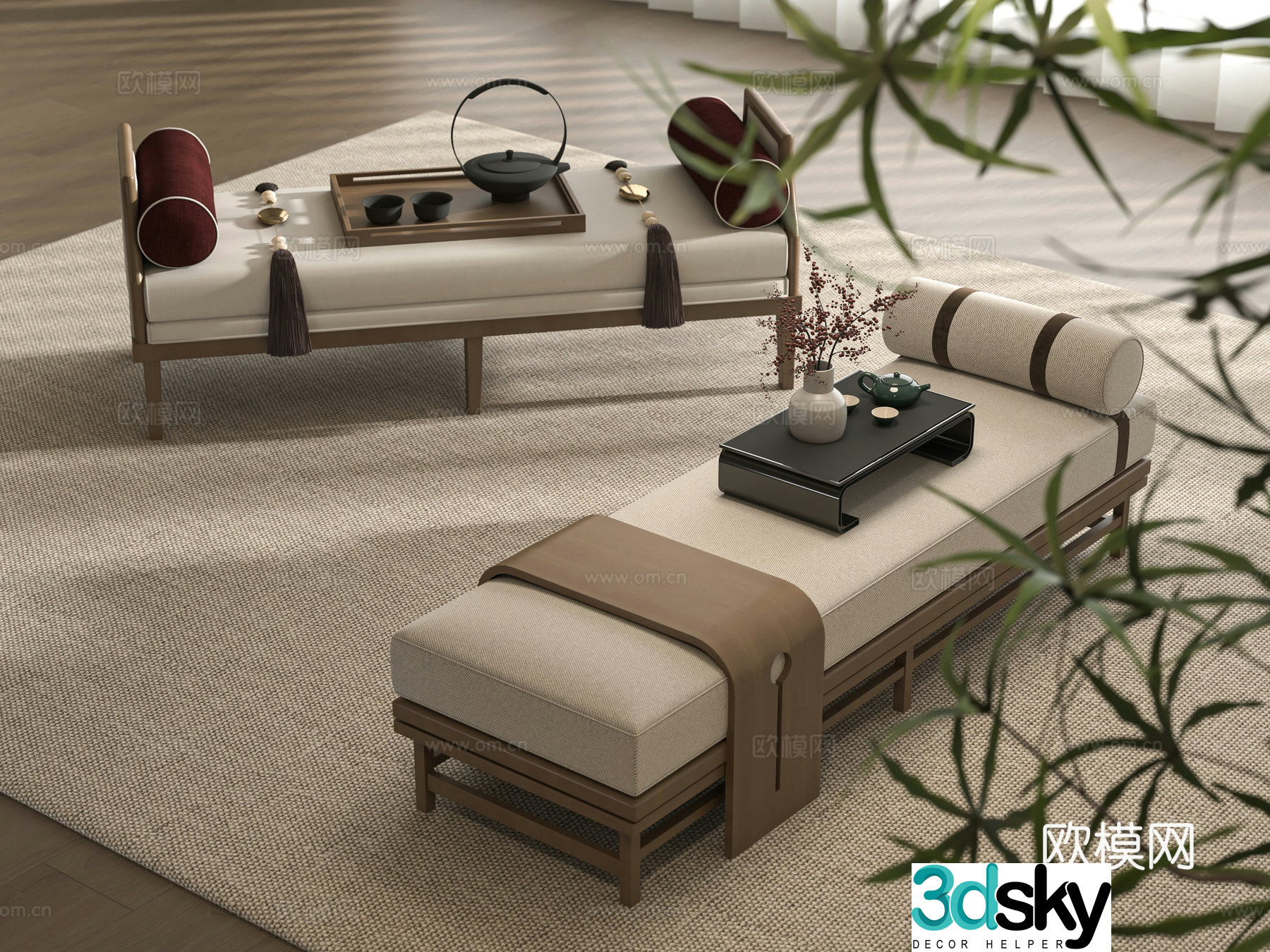 New Chinese style bed stool 3D model
