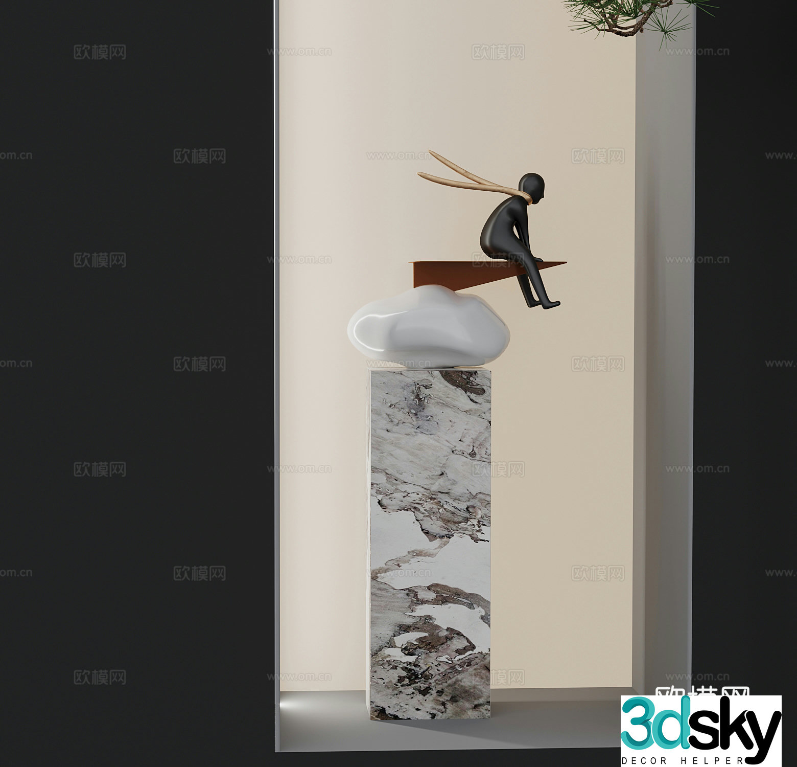 New Chinese style landscape sculpture Indoor sculpture Art ornaments 3D model
