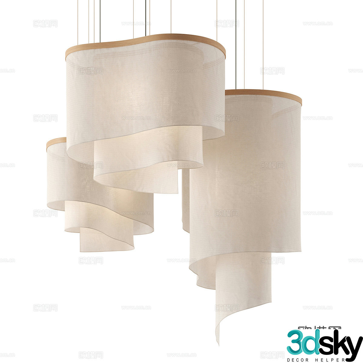 New Chinese style light luxury fabric chandeliers 3D model