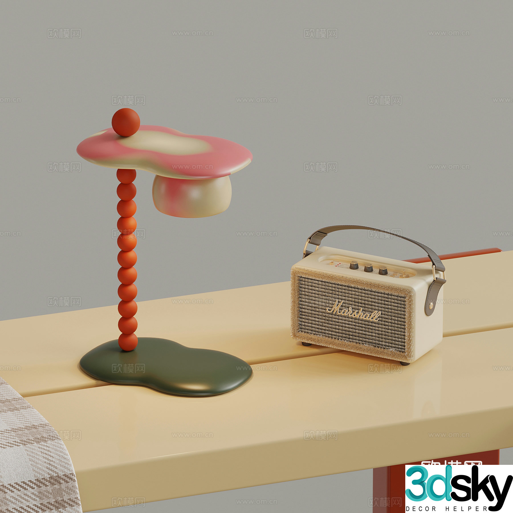 Ornament combination modern cream wind lamp radio 3d model