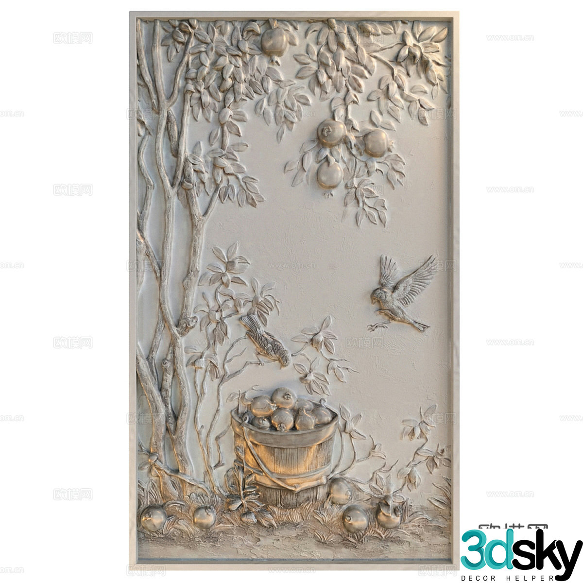 New Chinese style pomegranate tree bas-relief 3D model