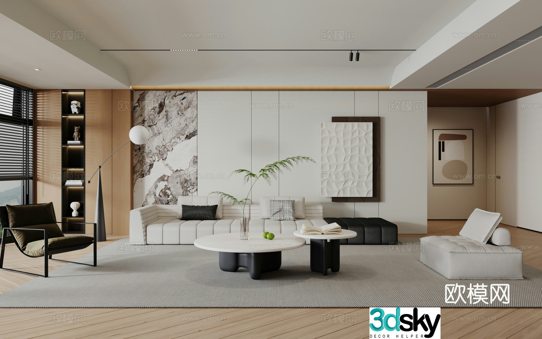 Modern minimalist log living room 3d model