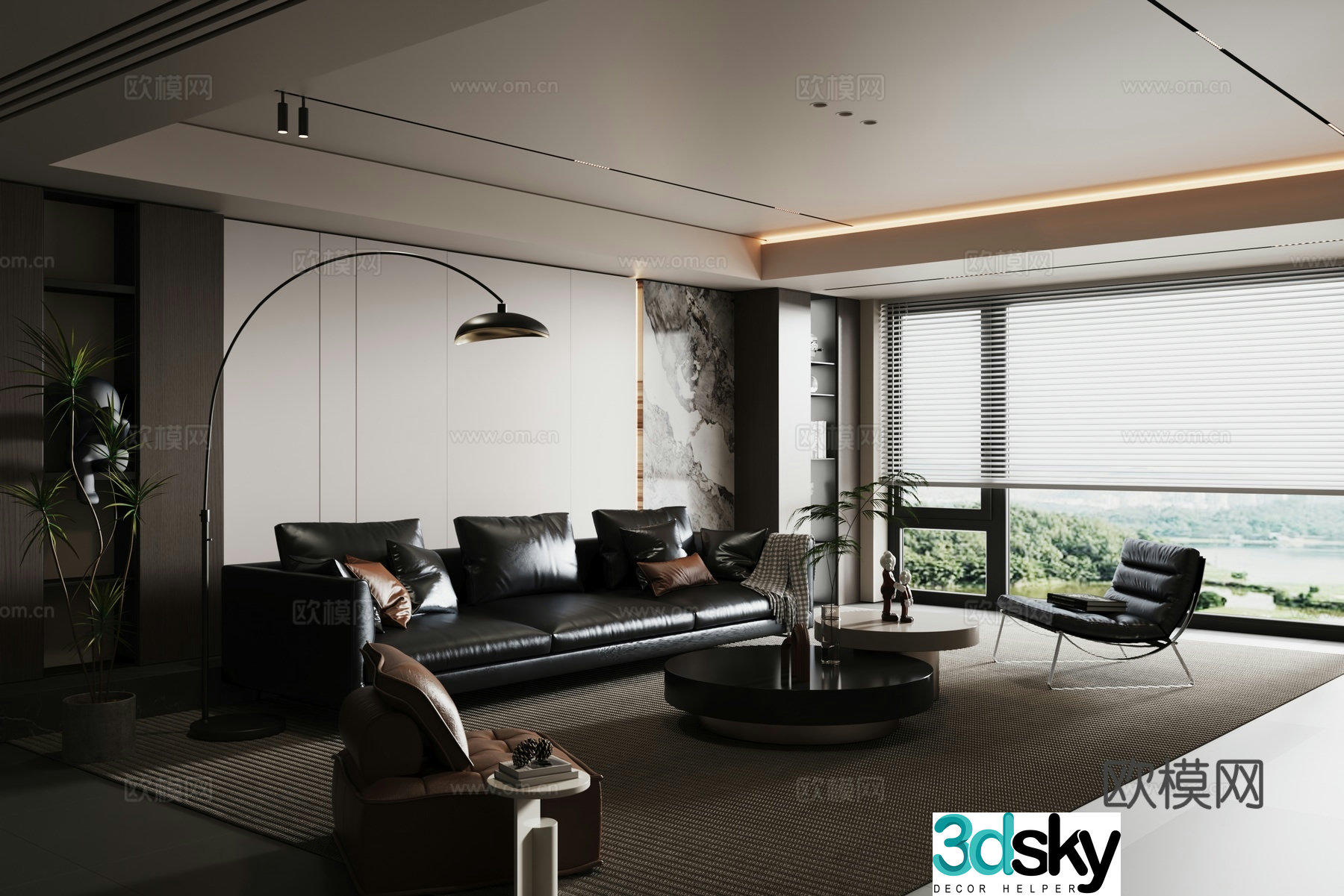 Modern minimalist black white and gray light luxury living room 3D model