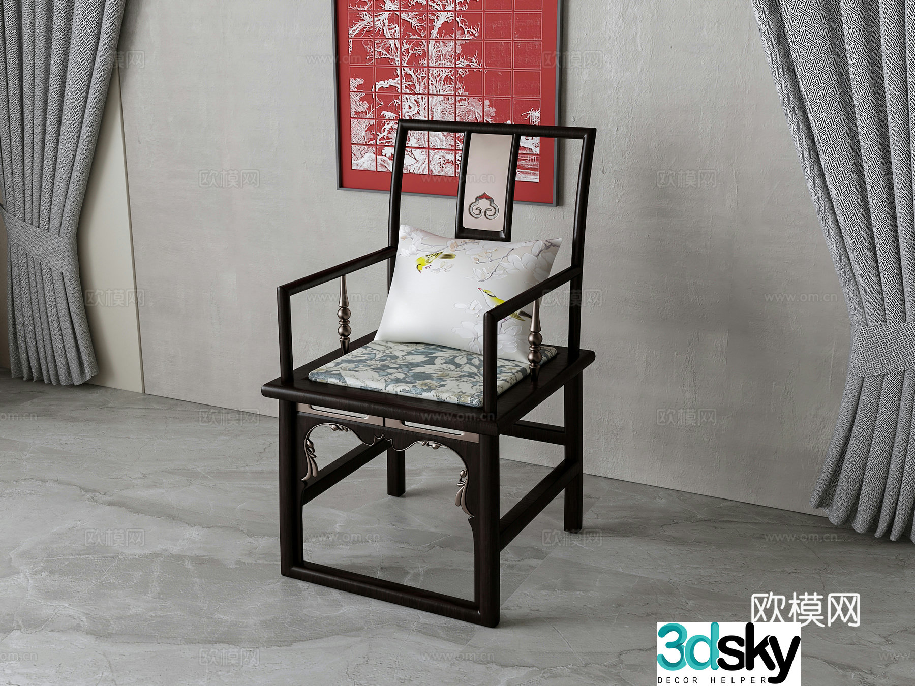 New Chinese single chair 3D model