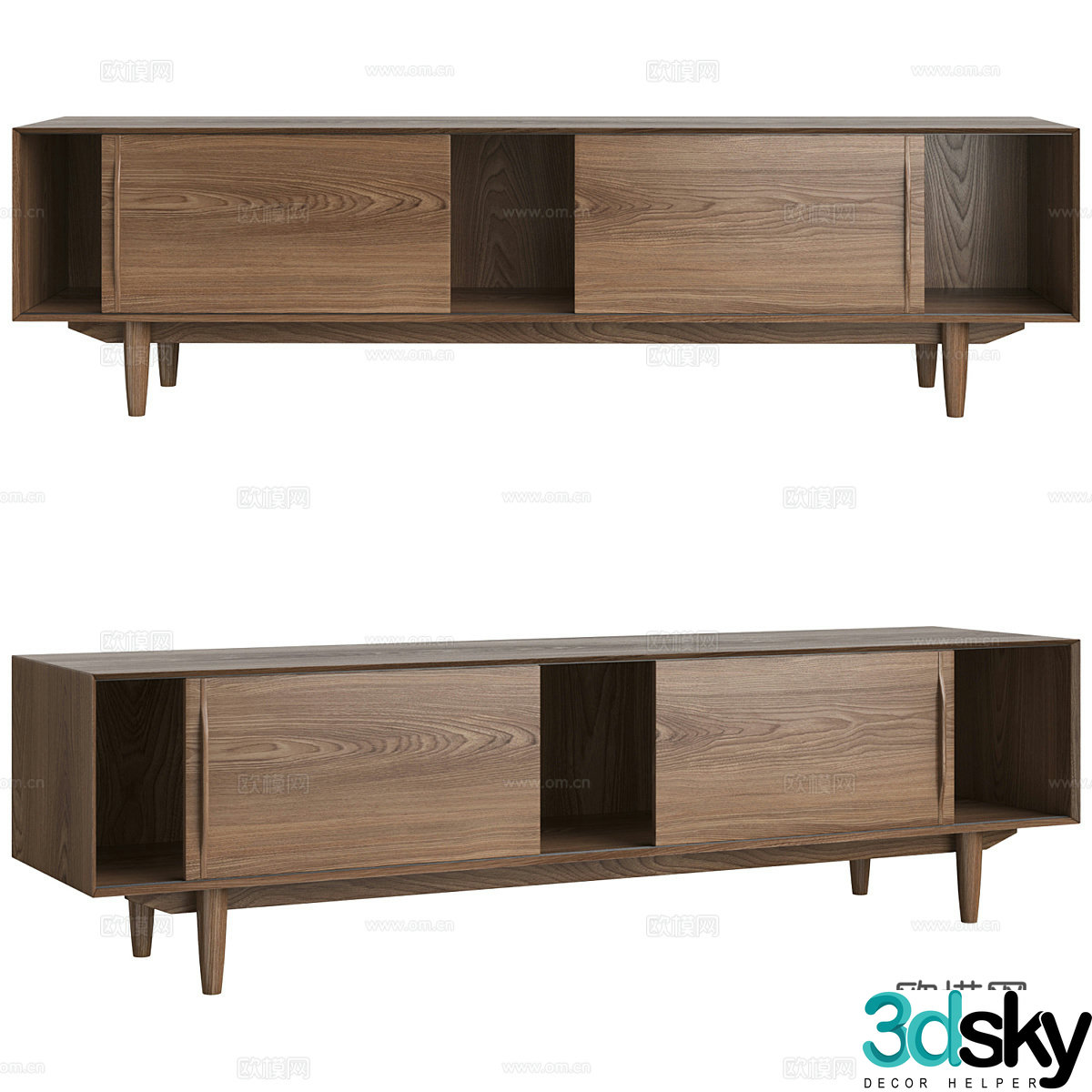 Modern Italian minimalist solid wood TV cabinet 3D model