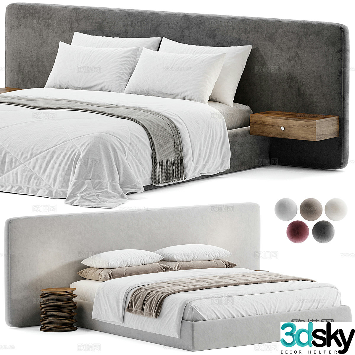 New Chinese style fabric double bed 3D model
