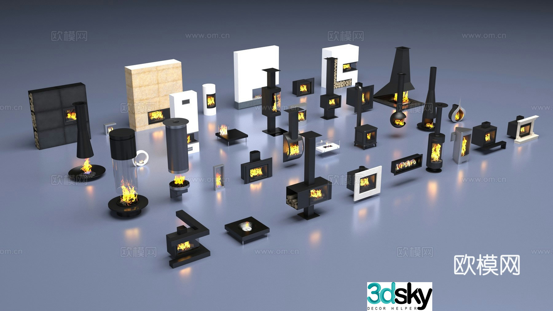 Modern fireplace collection 3d model