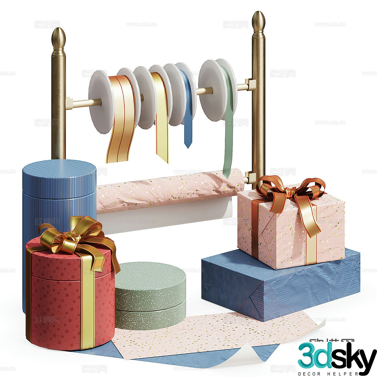 Modern Cream Style Gift Gift Box Ribbon 3D Model