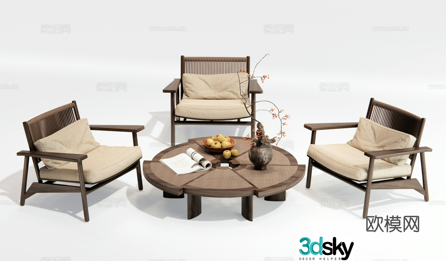 Modern leisure table and chairs outdoor table and chairs rattan leisure chairs rattan coffee table 3D model