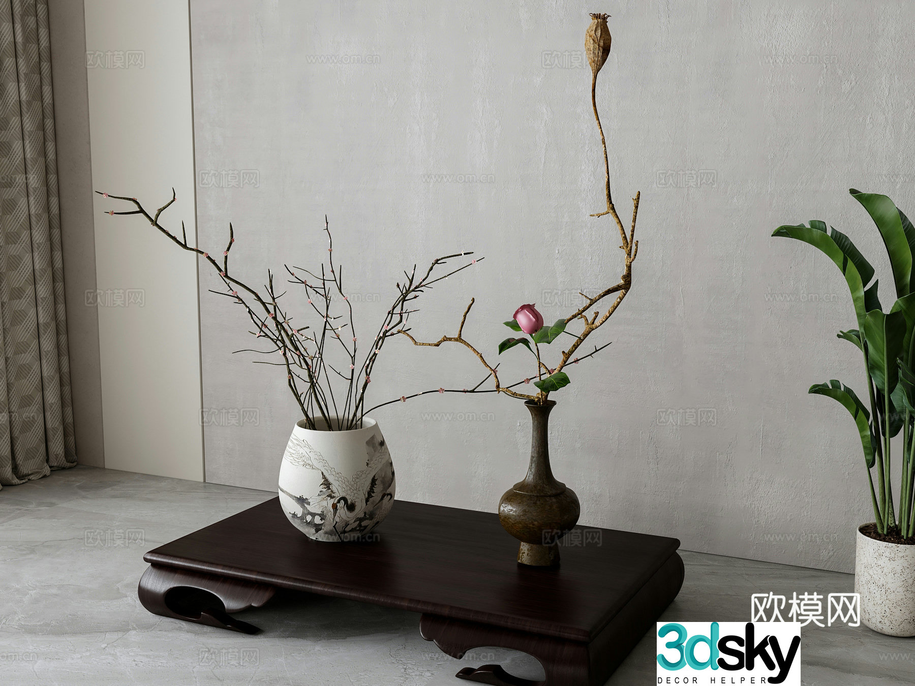 New Chinese vase floral ornament 3D model