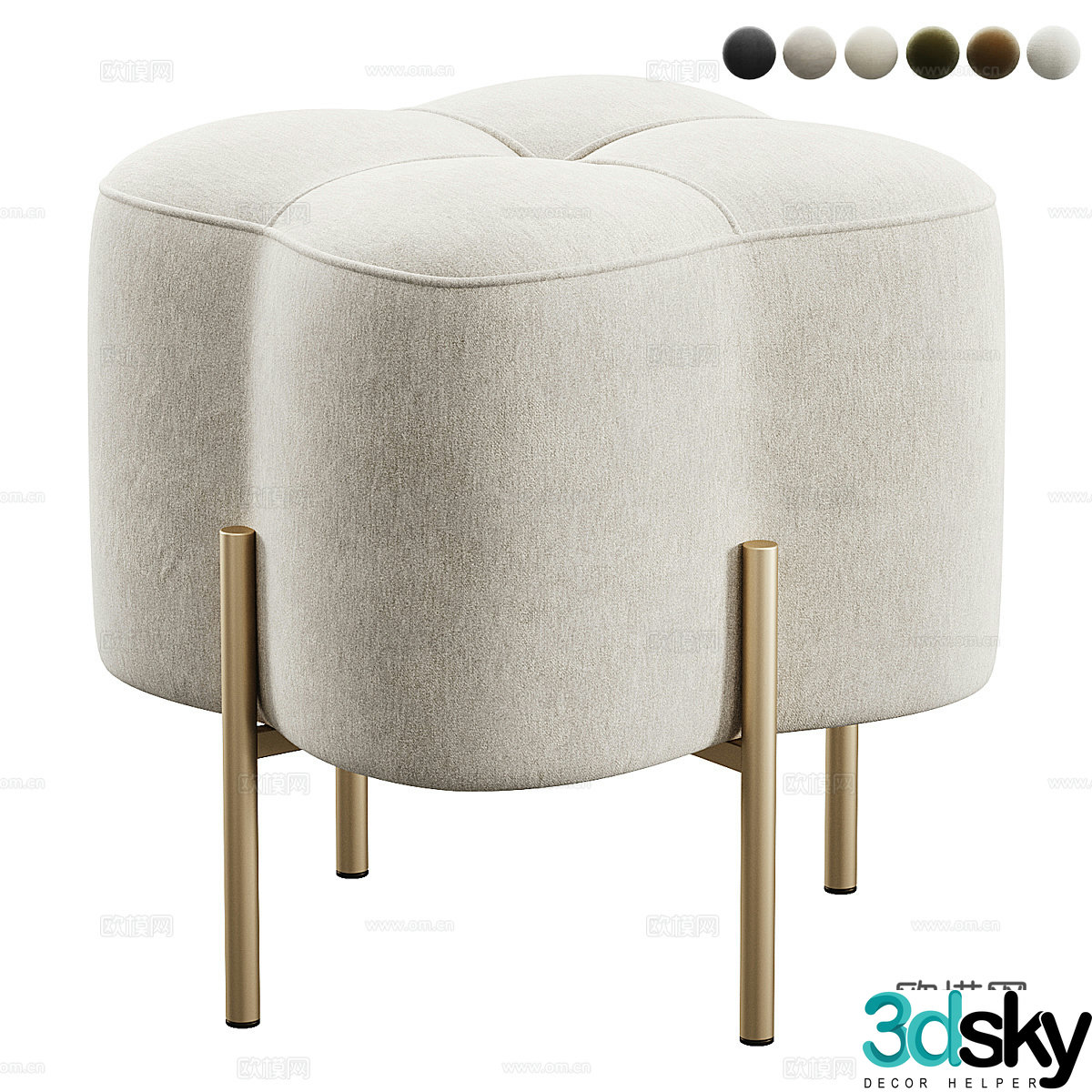 New Chinese style light luxury fabric stool 3D model