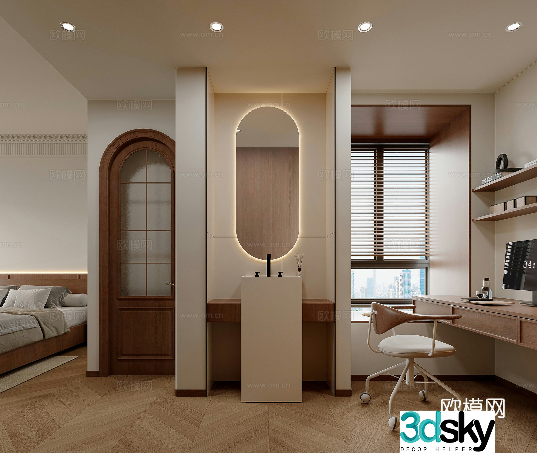 Middle style entrance study desk office cloakroom bedroom bathroom 3d model