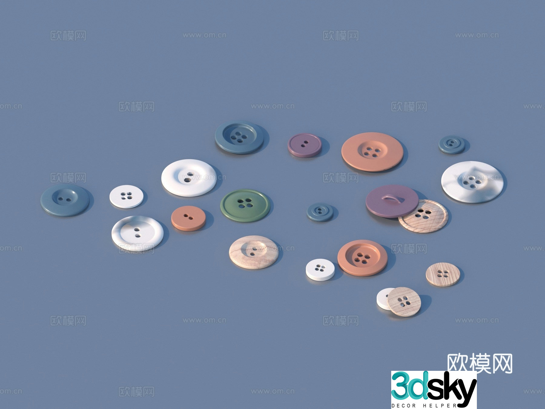 Buttons Sketch Ornaments 3D Model
