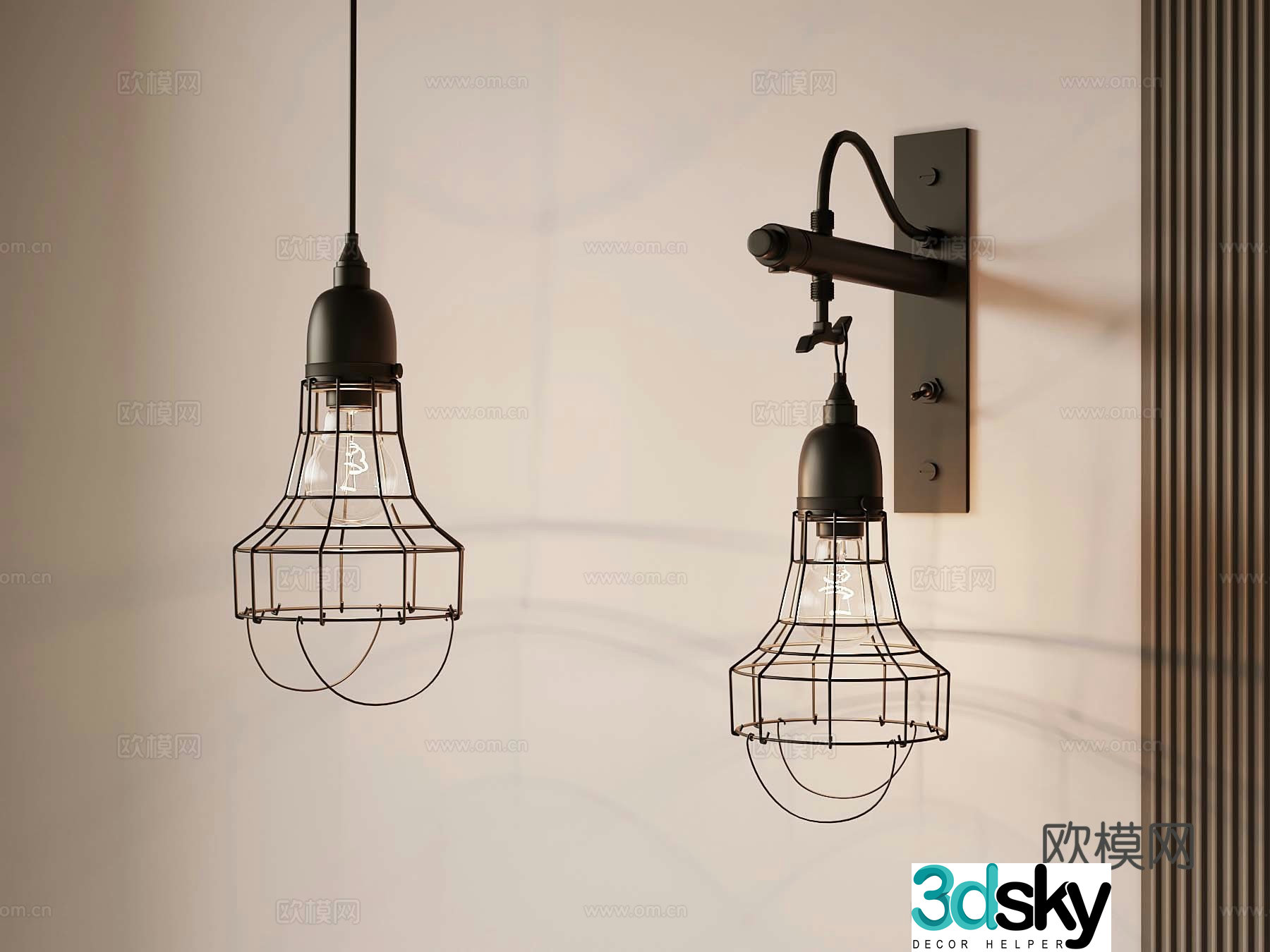 Industrial wind wall lamp chandelier 3d model