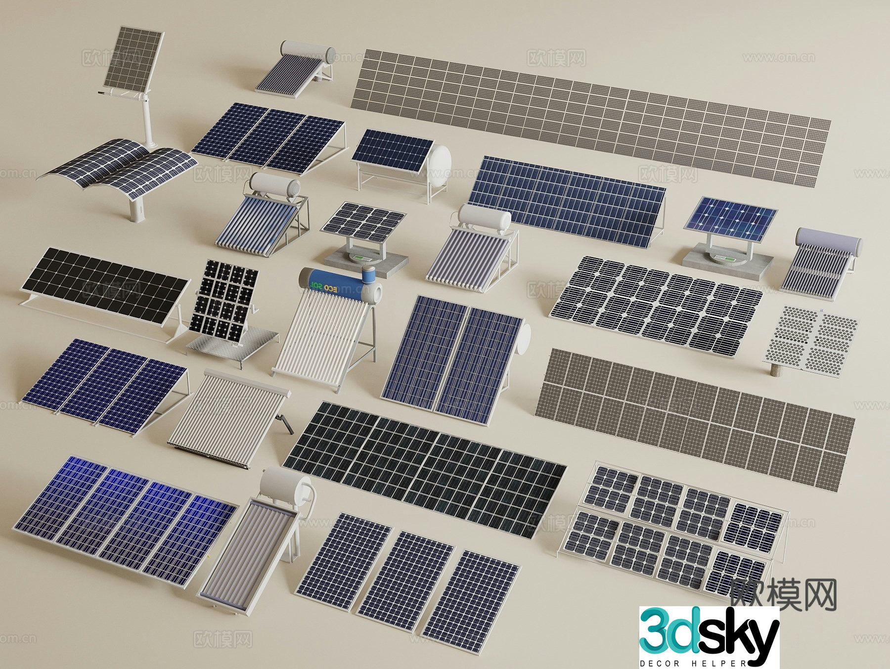 solar panel photovoltaic panel solar water heater solar power panel 3d model