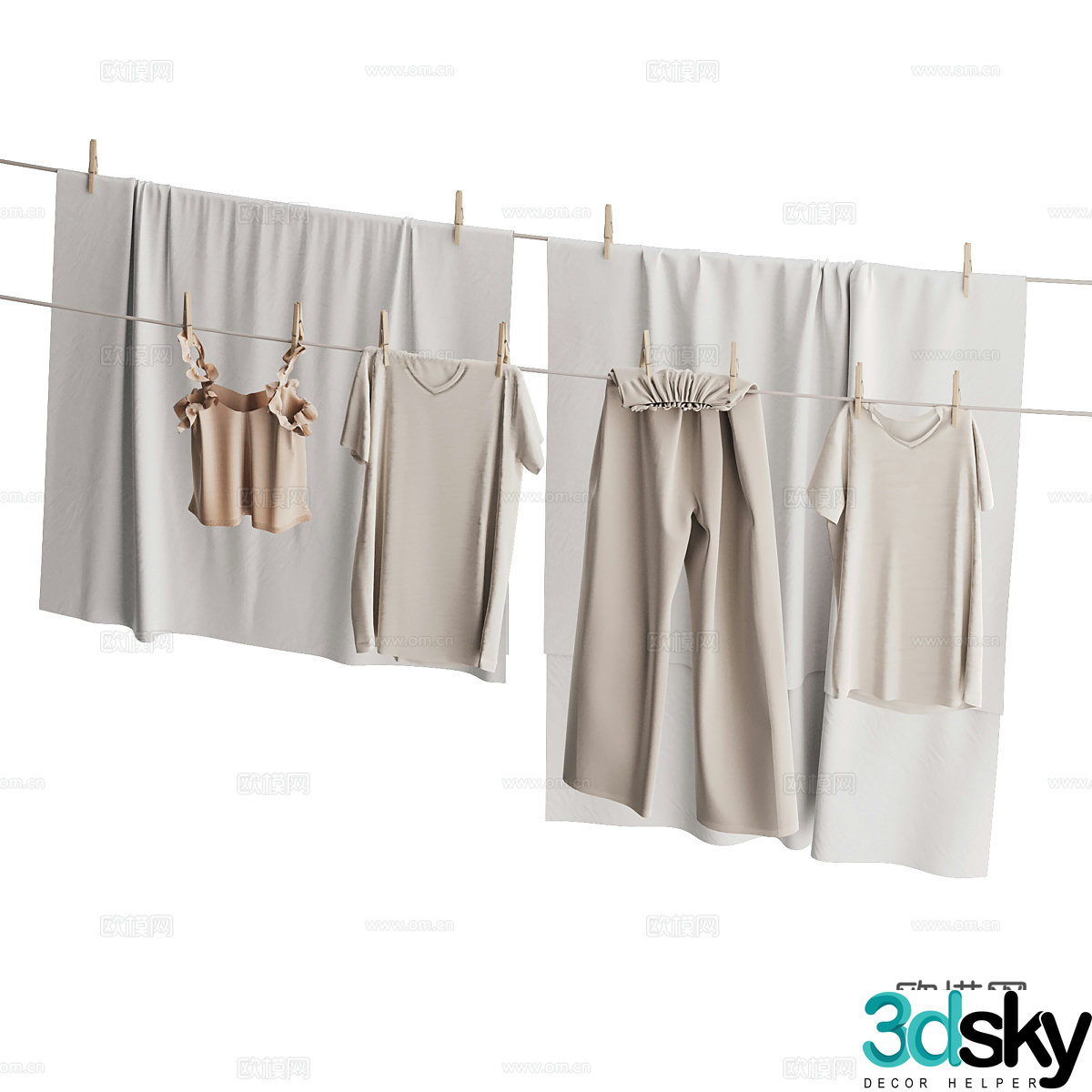Modern Clothes Line Clothes 3d Model
