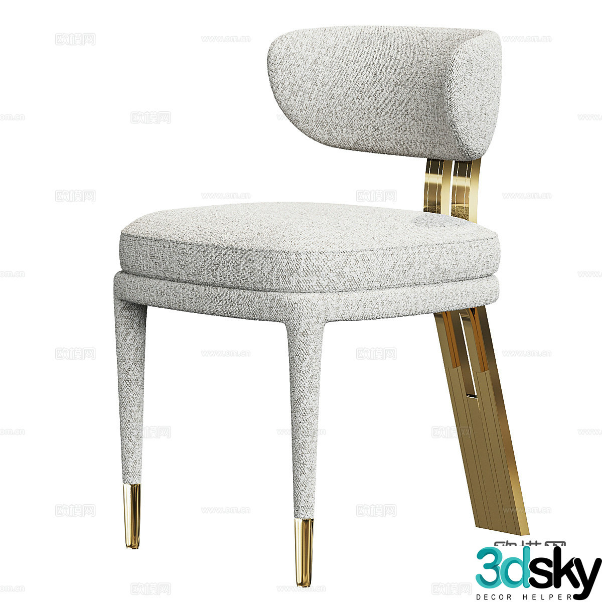 Modern Italian light luxury fabric dining chair 3D model